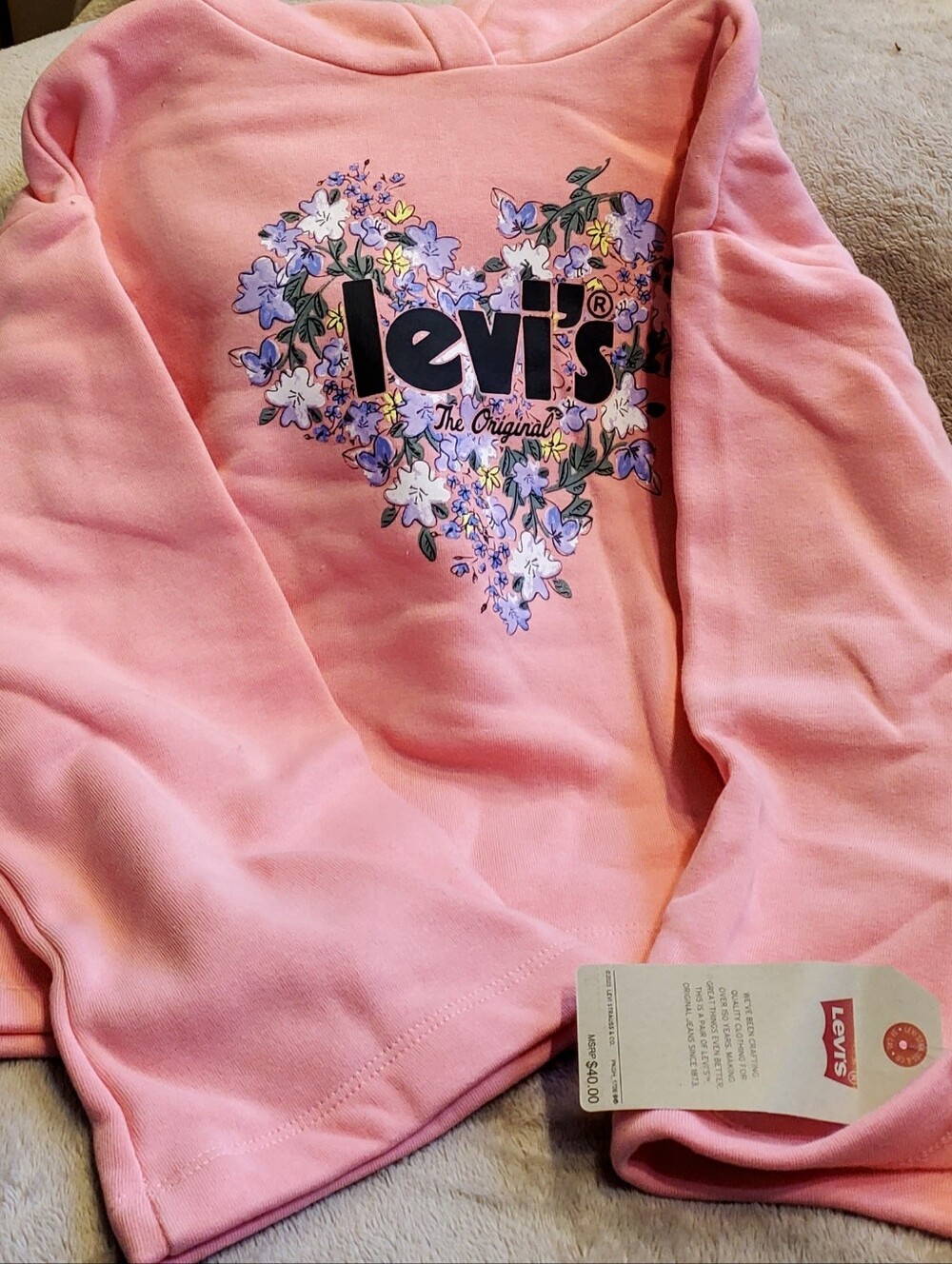 Levi's Pink Floral Heart Logo Crewneck Sweatshirt